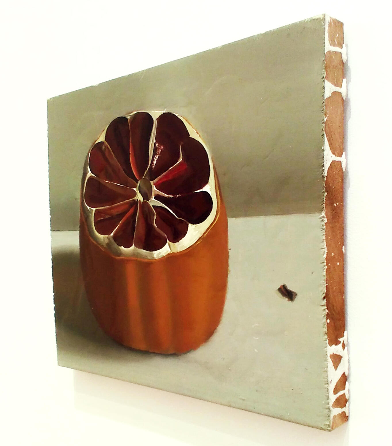 Phoebe Helander, *Cross-Section of an Old Lemon II*, 2025. Oil on wood, 11 1/4 × 13 inches.